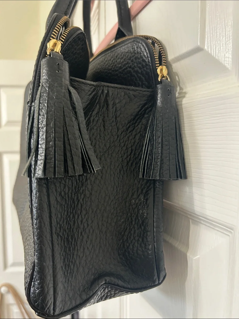 kate spade Black Pebbled Leather Dome Satchel with Gold Logo